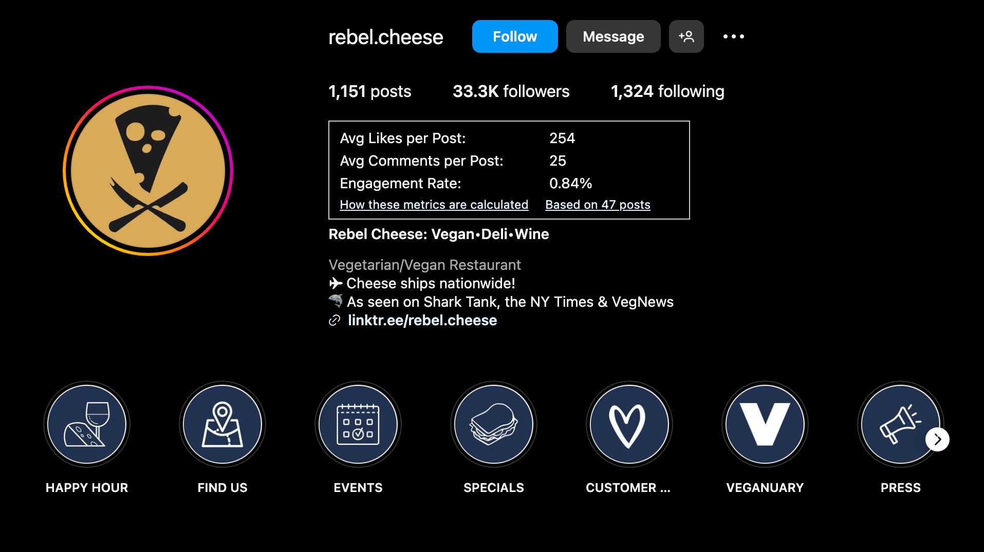 Rebel Cheese Shark Tank Season 15 - Instagram profile