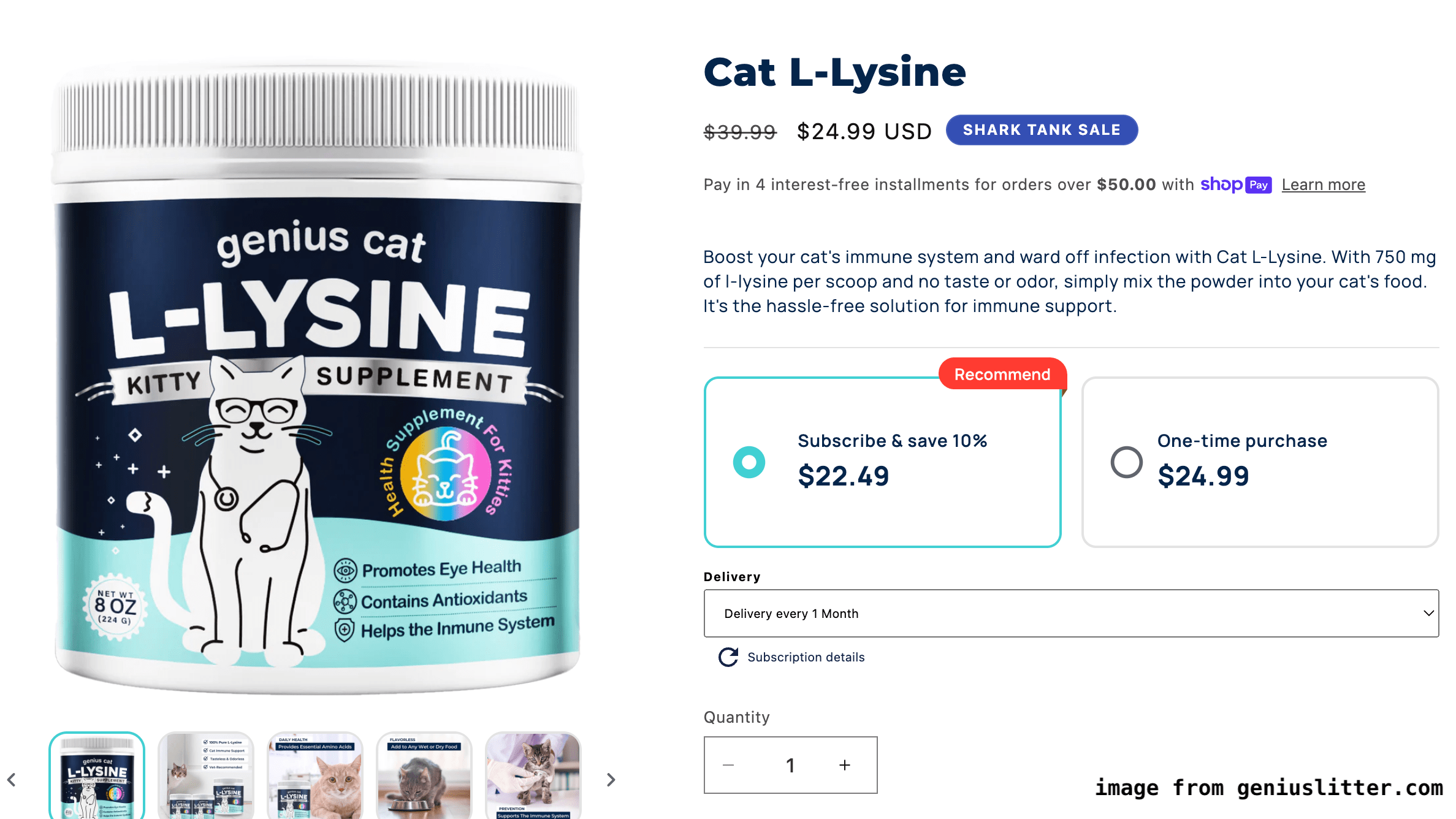 Genius Litter Shark Tank - L-Lysine for cats