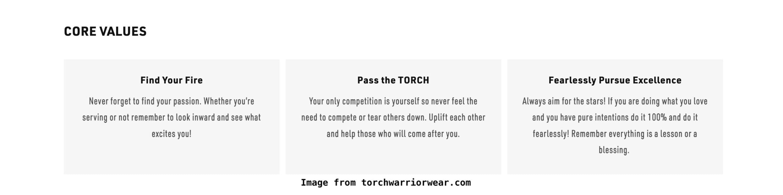 Torch Warrior Core values