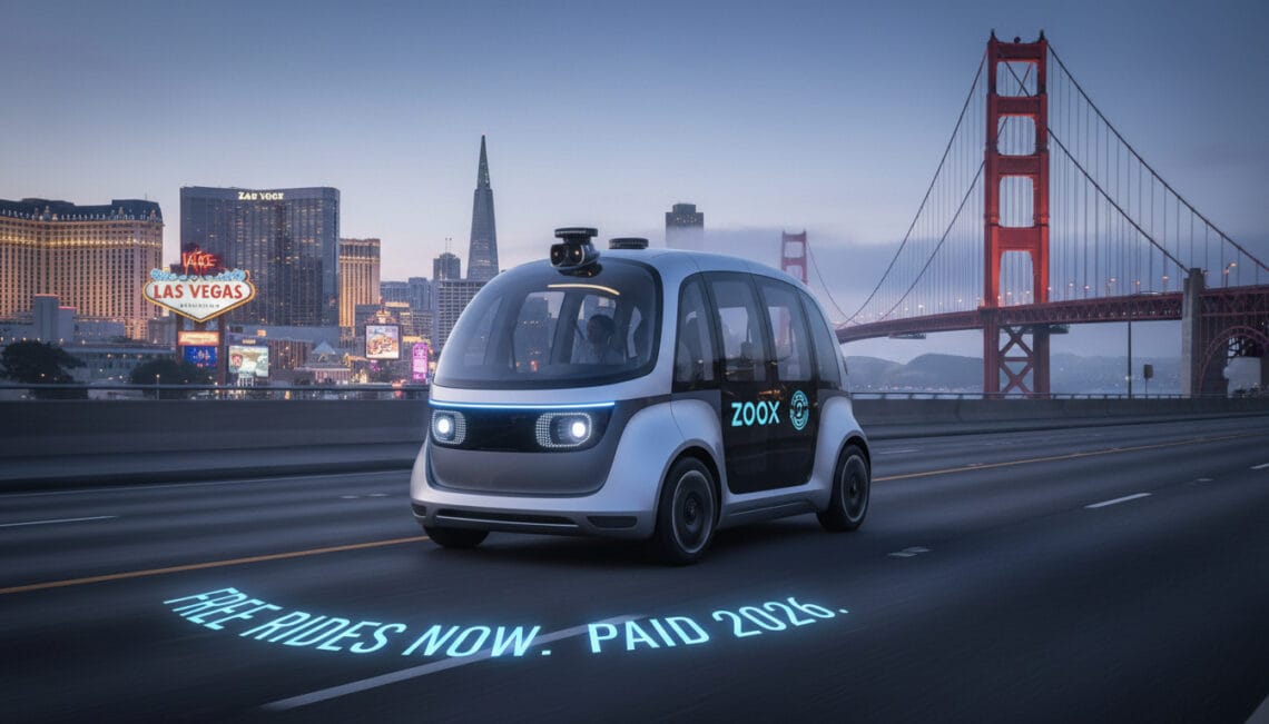 Featured image for Zoox Robotaxi: Free Rides Underway, Paid Service Hits Las Vegas and SF in 2026