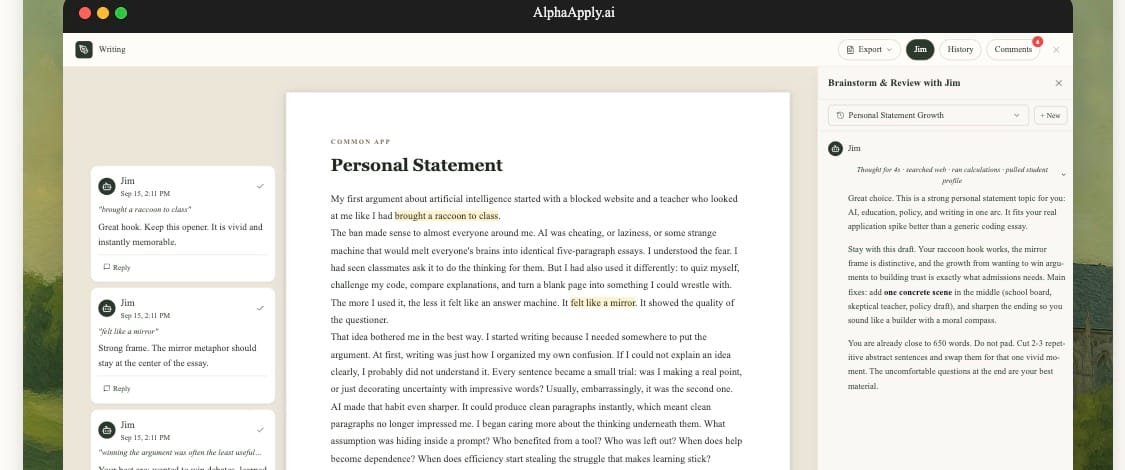 AlphaApply.ai homepage - AI college counselor