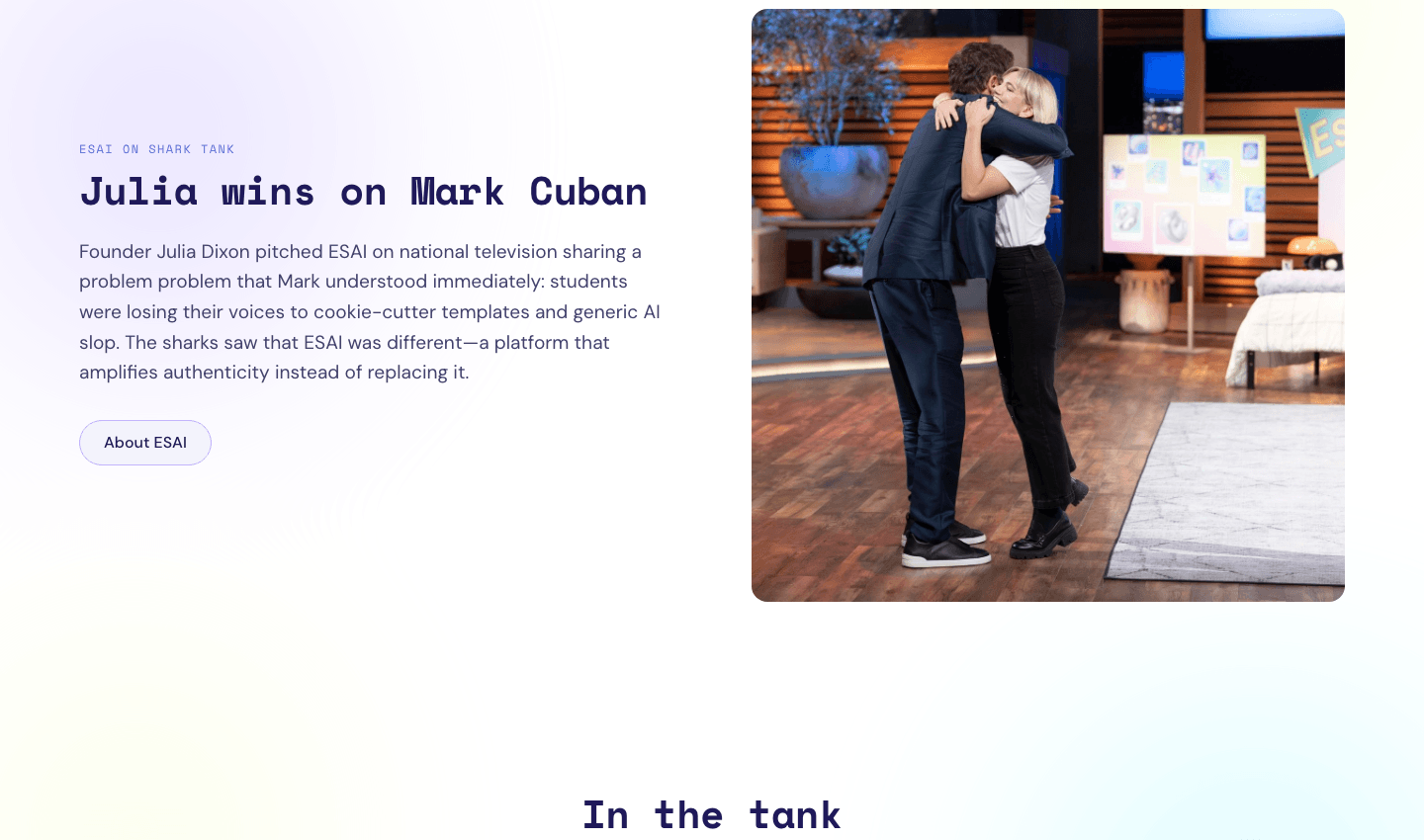 Julia Dixon and Mark Cuban discussing ESAI on Shark Tank
