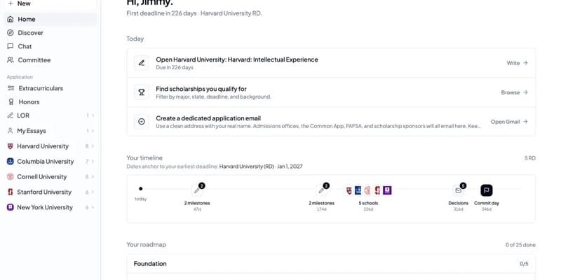 Kolly homepage - AI college application platform